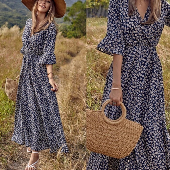 Boho gypsy floral split hem maxi dress - Picture 3 of 4